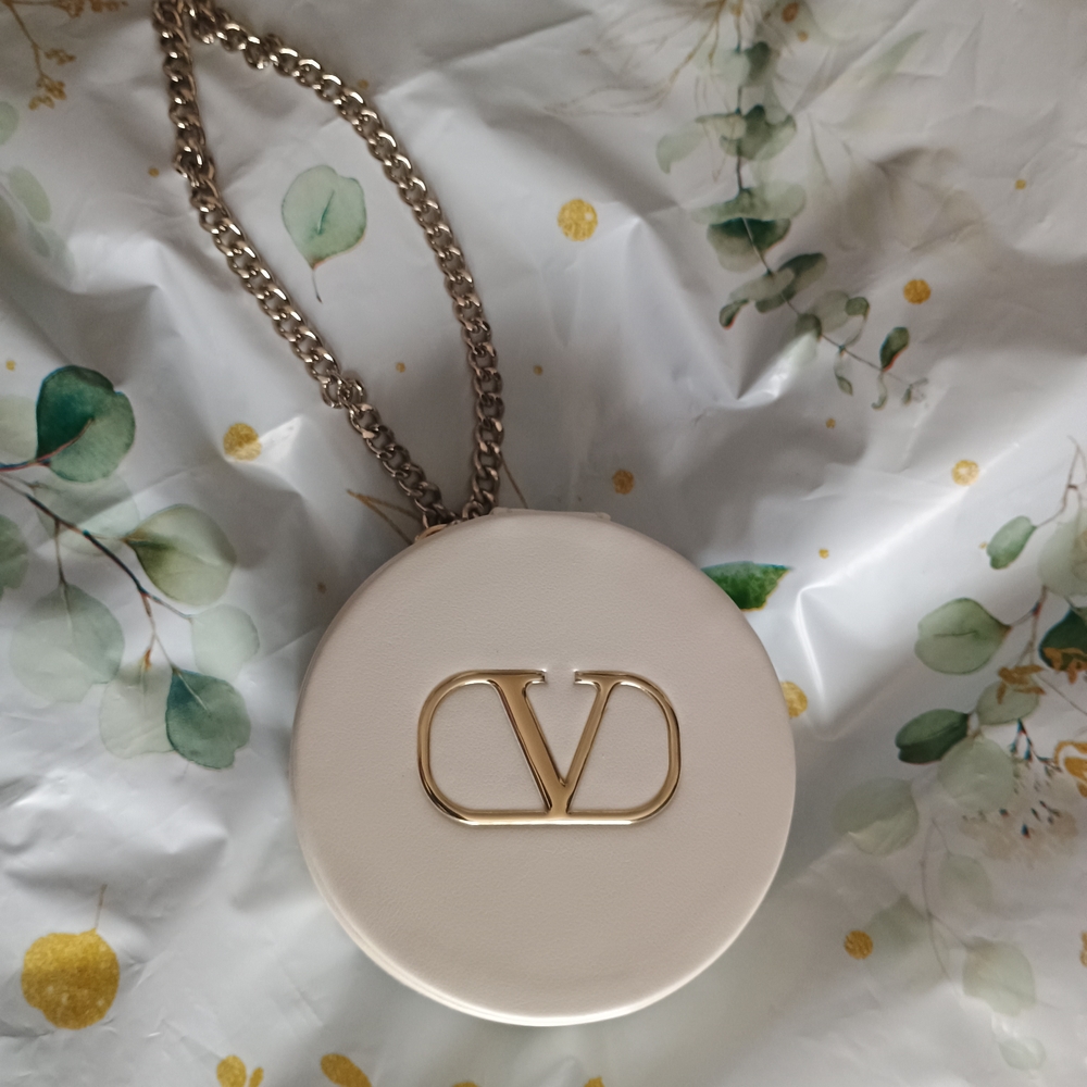 Valentino White and Gold Mini Compact Jewelry Bag with Elegant Chain